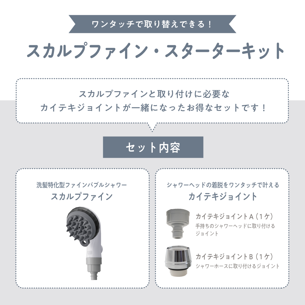 スカルプファインとカイテキジョイントがセットになったスターターキットのセット内容紹介。