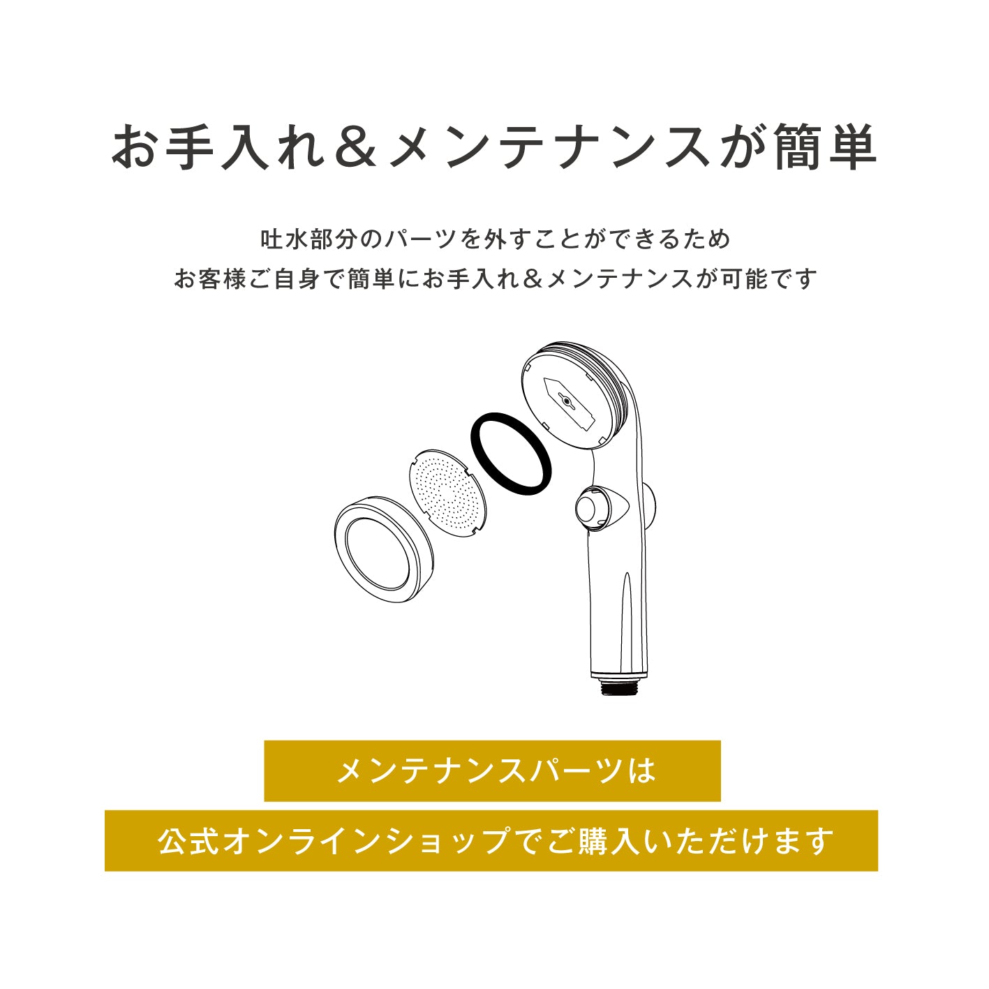 パーツが外せて簡単にお手入れできるメンテナンス構造の解説イラスト