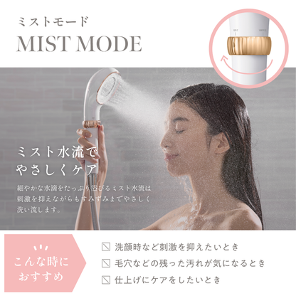 ミストモードで細やかな水流を顔に当てて優しくケアしている様子。洗顔時や毛穴汚れが気になるときにおすすめ。