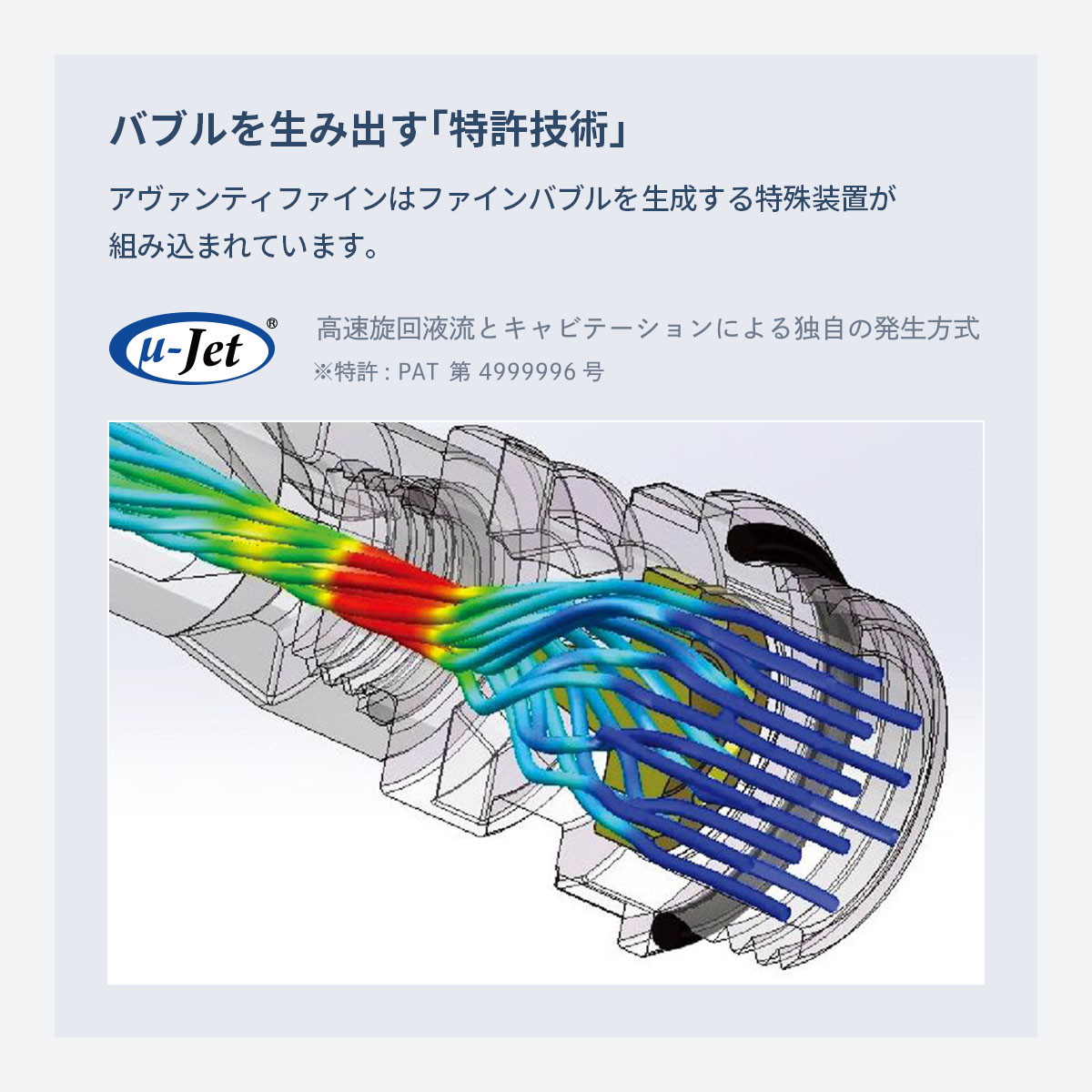 アヴァンティファインはファインバブルを生成する特殊装置が組み込まれています。